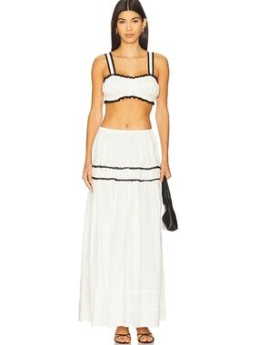 WeWoreWhat White Maxi Skirt with Black Trim Accents